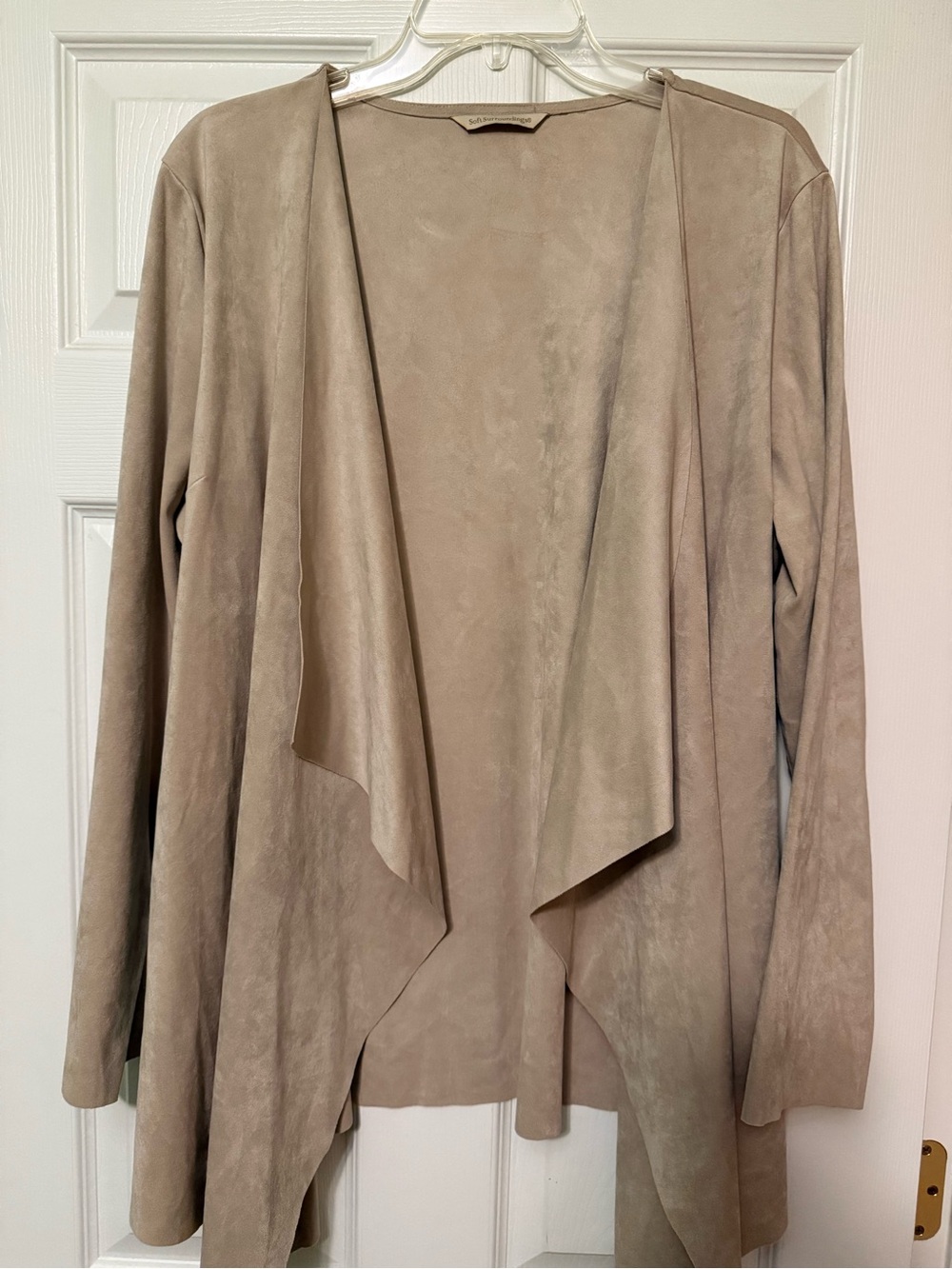 Soft Surroundings Taupe Suede-Look Open Front Drape Jacket